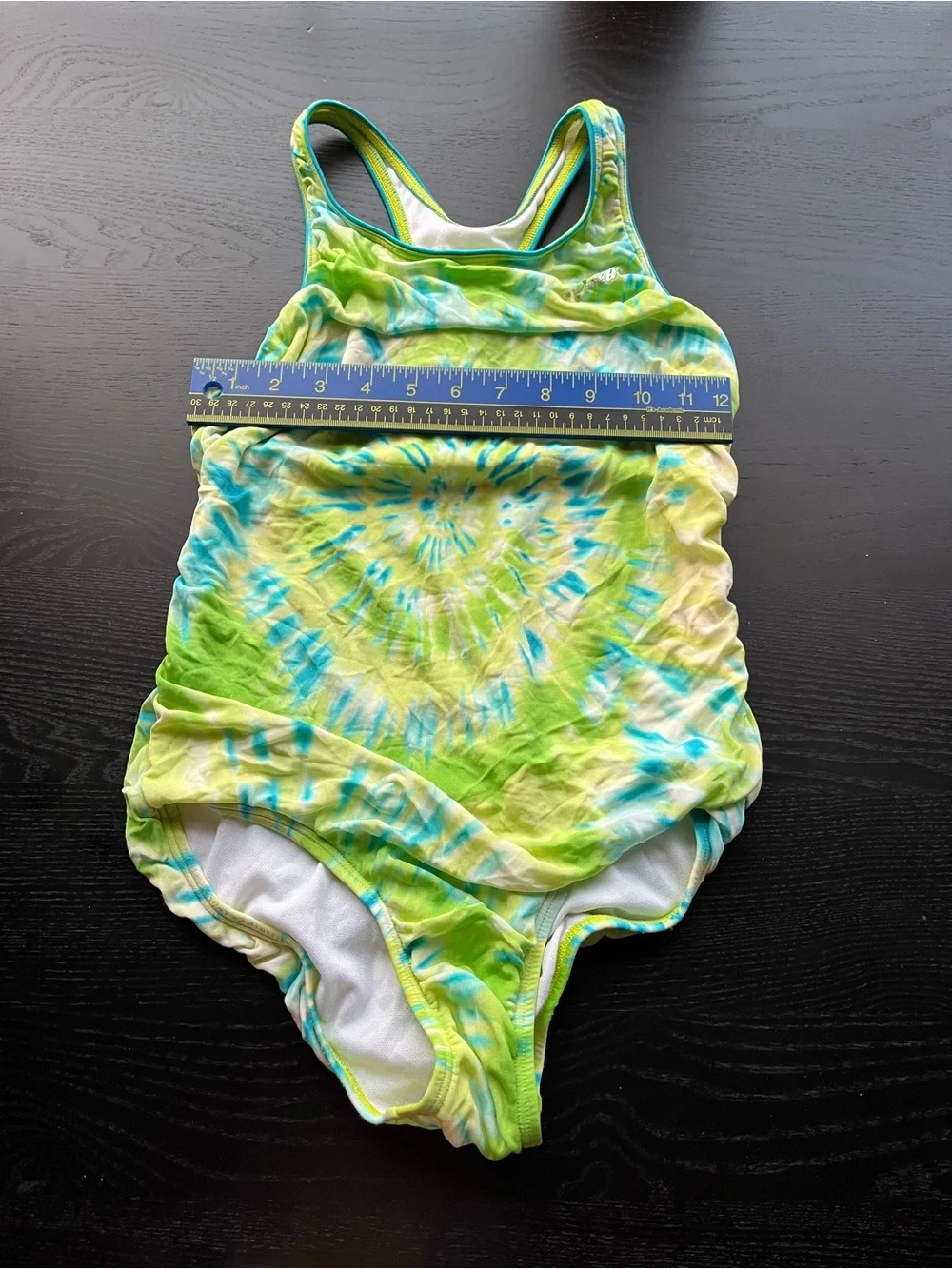 Speedo Girls Lime Green Blue Tie Dye One Piece Swimsuit Size 14 Athletic